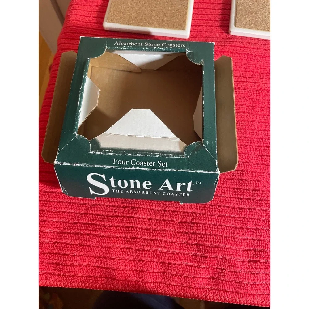 Stone Art Absorbent Stone Coaster Set of 4 Teddy Bear Garden Scene Cork Backing